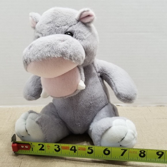 Fiesta Hippo Plush Gray Stuffed Animal Small Toy Open Mouth Seated Bean Bag - Picture 9 of 10